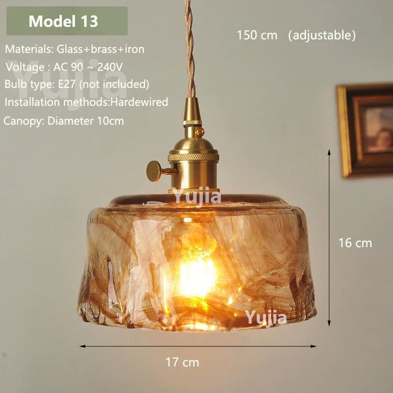 Vintage Amber Glass Pendant Light With Brass Detail - Decorbites