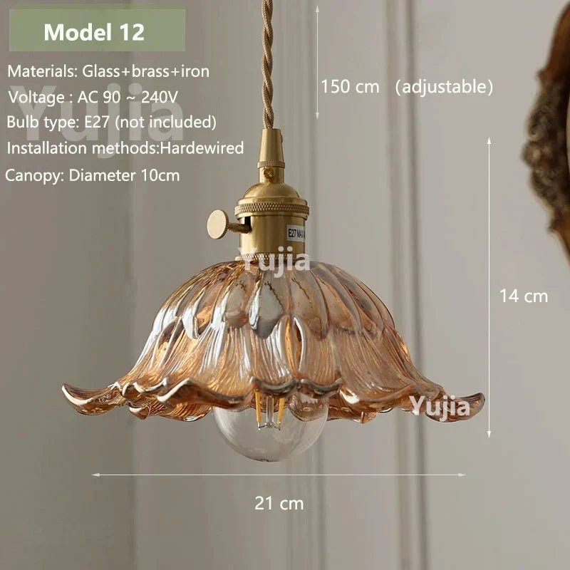 Vintage Amber Glass Pendant Light With Brass Detail - Decorbites