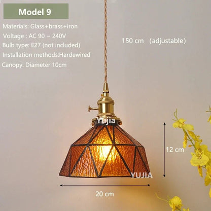 Vintage Amber Glass Pendant Light With Brass Detail - Decorbites