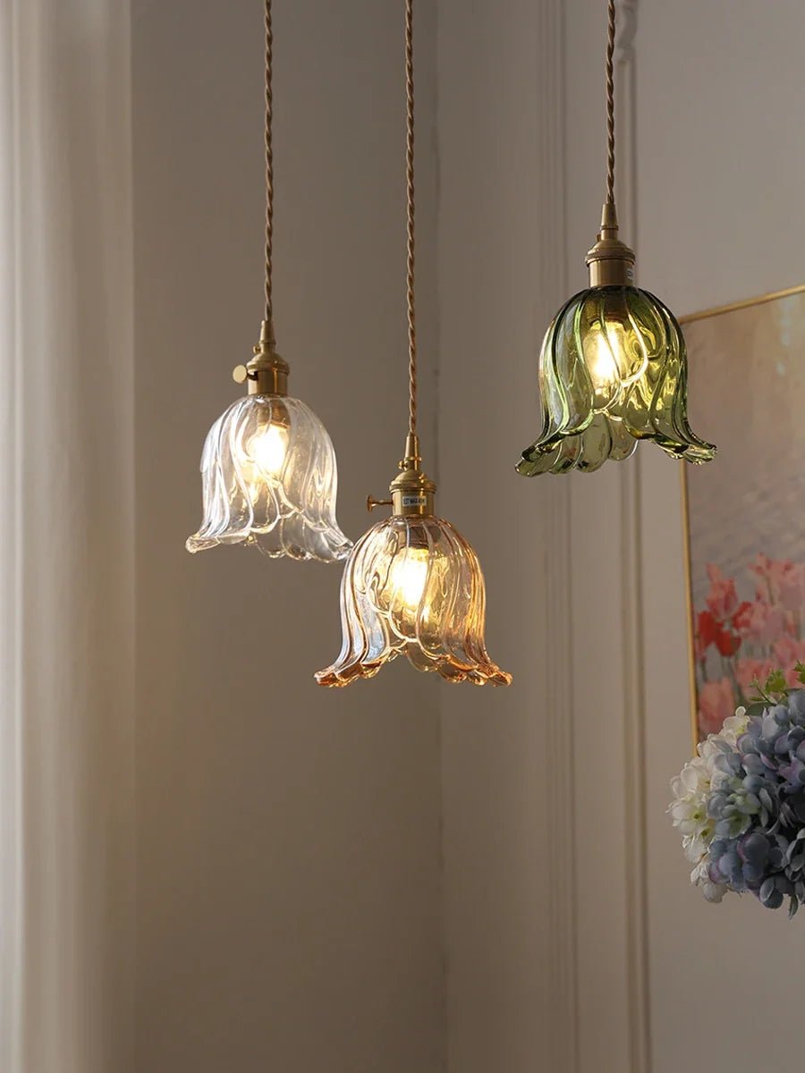 Vintage Amber Glass Pendant Light With Brass Detail - Decorbites