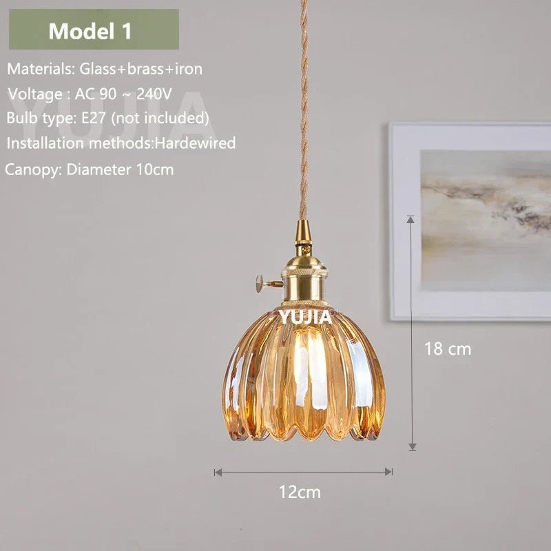 Vintage Amber Glass Pendant Light With Brass Detail - Decorbites