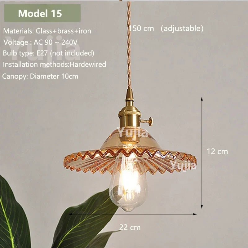 Vintage Amber Glass Pendant Light With Brass Detail - Decorbites
