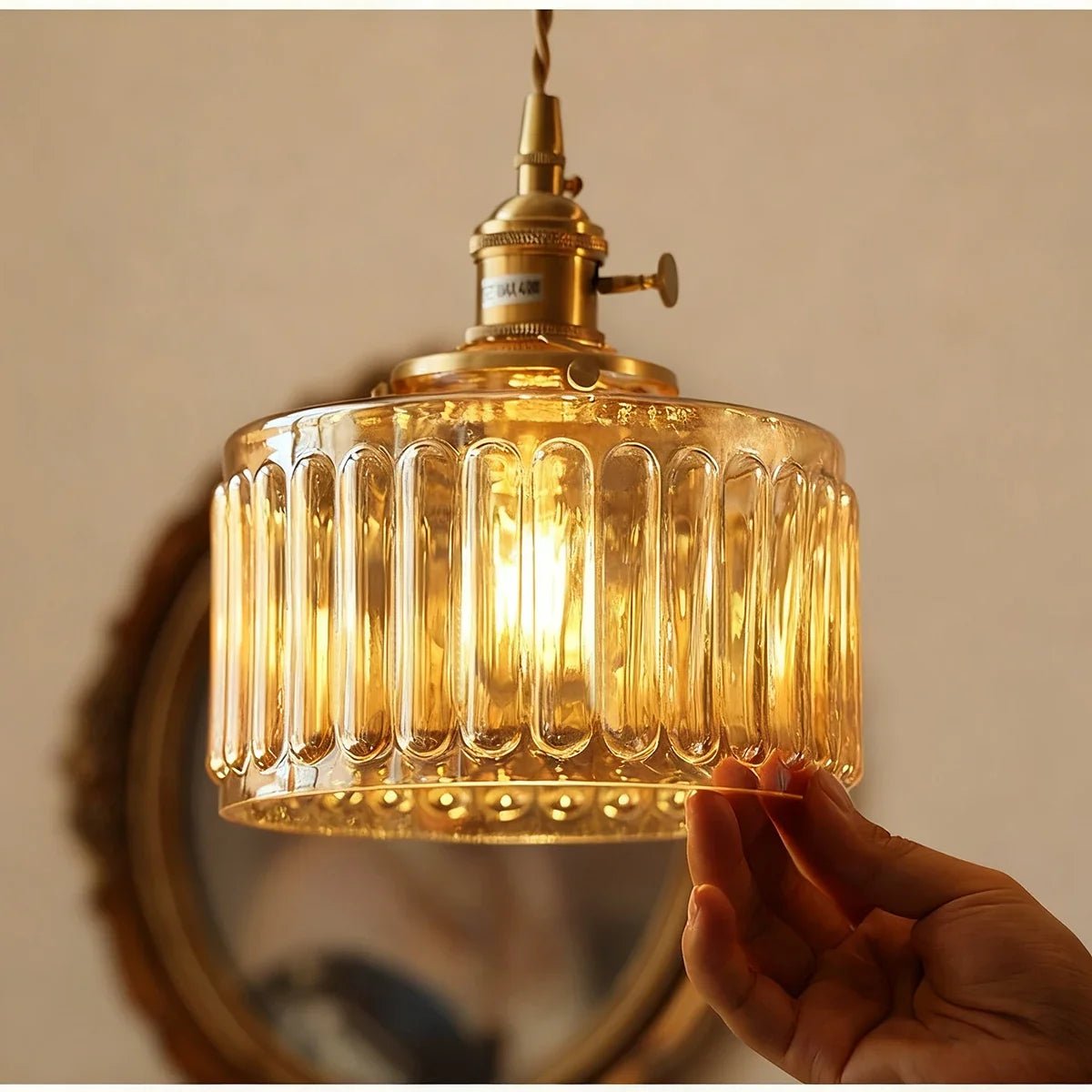 Vintage Amber Glass Pendant Light With Brass Detail - Decorbites