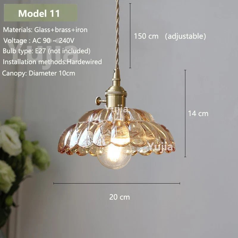 Vintage Amber Glass Pendant Light With Brass Detail - Decorbites