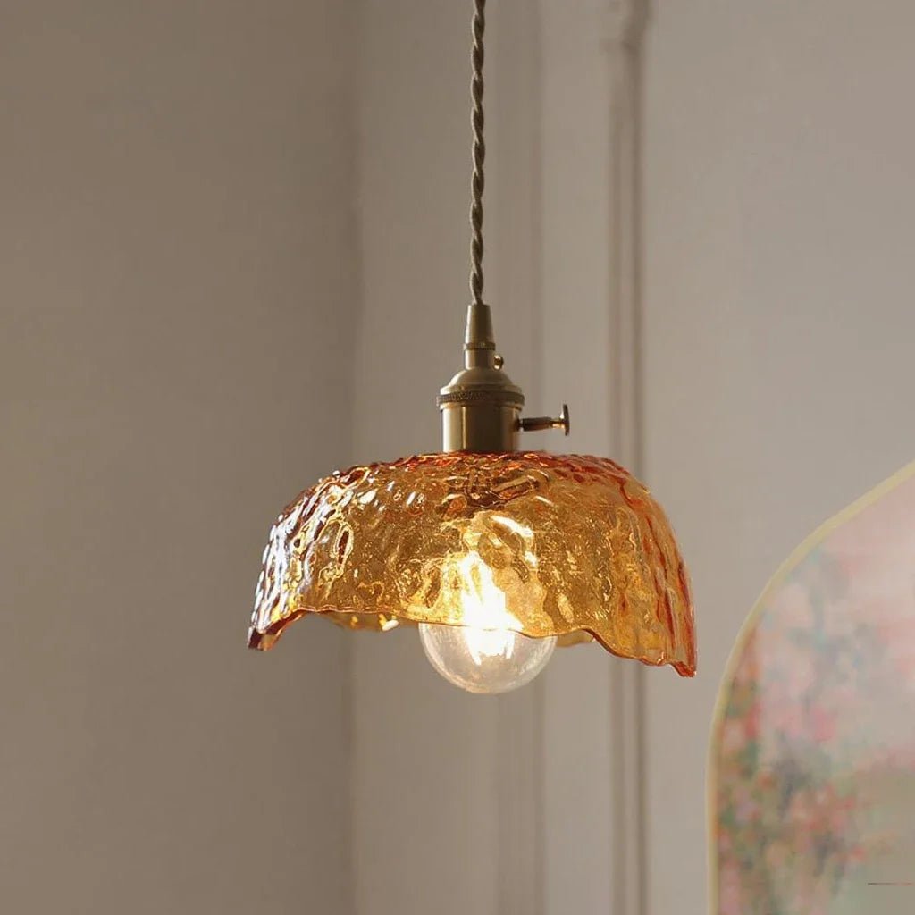 Vintage Amber Glass Pendant Light With Brass Detail - Decorbites