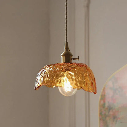 Vintage Amber Glass Pendant Light With Brass Detail - Decorbites