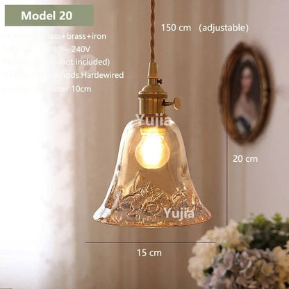 Vintage Amber Glass Pendant Light With Brass Detail - Decorbites