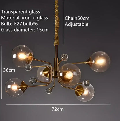 Vintage amber gold glass bubble chandelier featuring gold-toned metal and crystal accents for kitchen island lighting