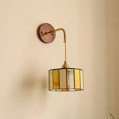 Vintage amber stained glass adjustable led wall lamp with brass finish for bedroom decorbites adjustable led wall lighting