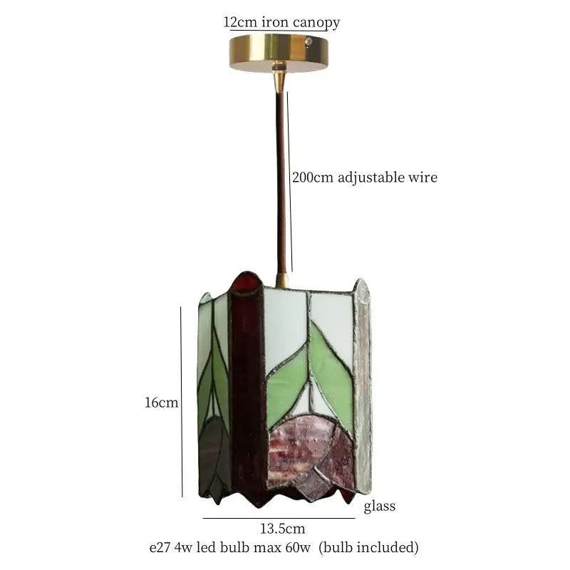 Vintage amber stained glass pendant light with green white and burgundy leaf design decorbites colorful led pendant