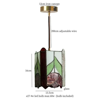 Vintage amber stained glass pendant light with green white and burgundy leaf design decorbites colorful led pendant