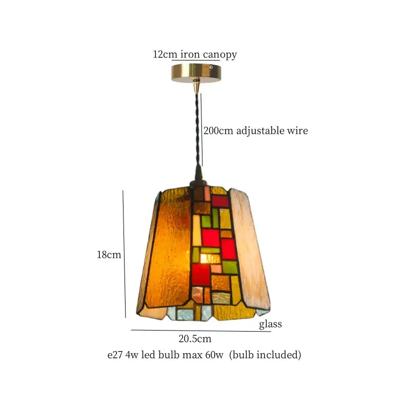 A vibrant vintage amber stained glass pendant light with a geometric pattern for decorbites colorful led decor