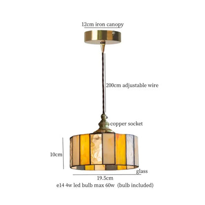 Vintage amber stained glass pendant light with brass iron canopy and copper socket for decorbites colorful led decor