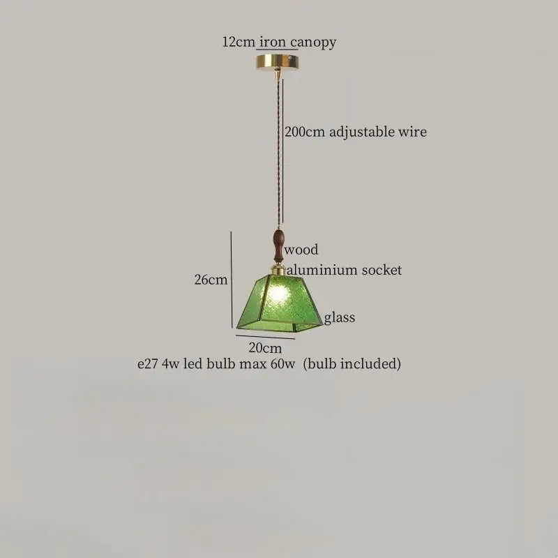 Green glass pendant light with wooden socket and brass accents for decorbites colorful led pendant kitchen decor