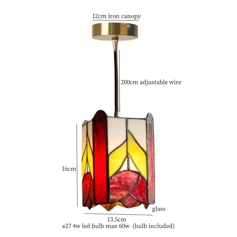 Vintage amber stained glass pendant light with vibrant red yellow and white floral design decorbites colorful led pendant