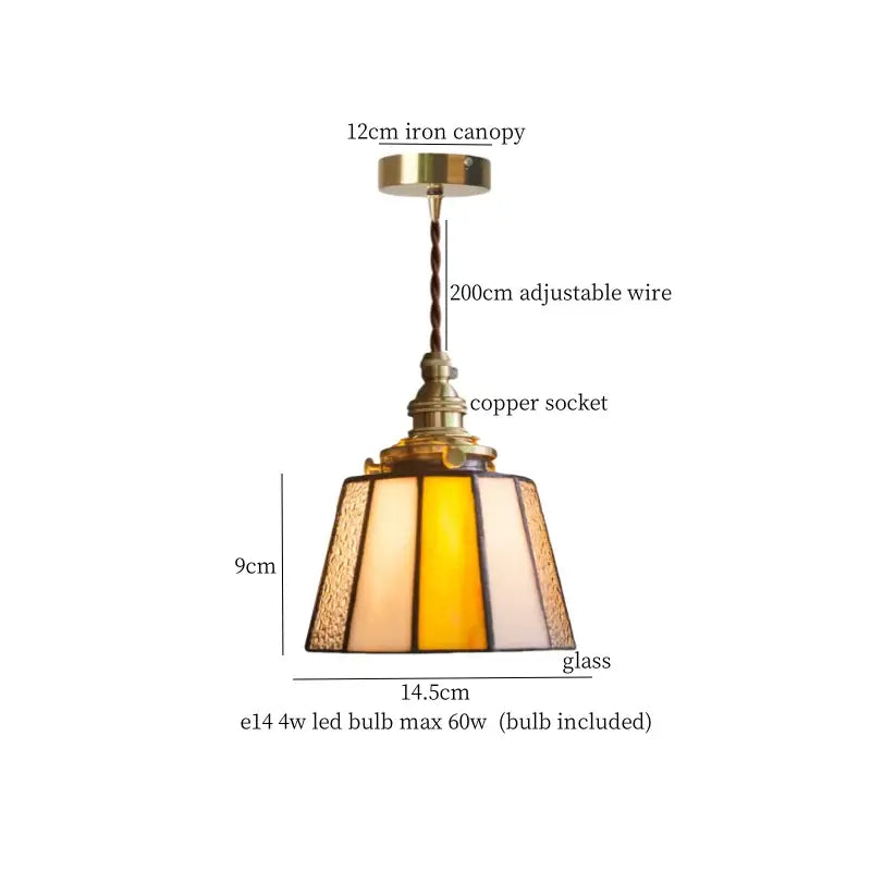 Vintage amber stained glass pendant light with brass iron canopy and copper wire from decorbites colorful led collection