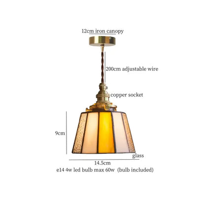Vintage amber stained glass pendant light with brass iron canopy and copper wire from decorbites colorful led collection