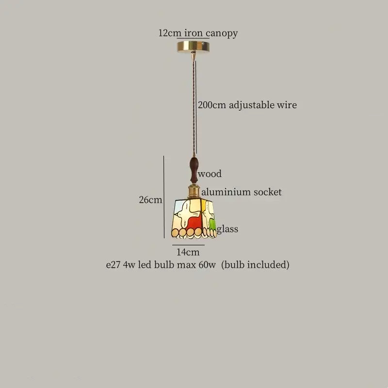 A 26cm vintage amber stained glass pendant light with colorful geometric patterns by decorbites colorful led pendant