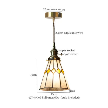 Vintage amber stained glass pendant light with copper wire and brass canopy for kitchen decorbites colorful led pendant
