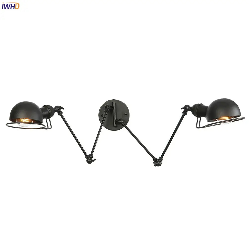 Black industrial-style vintage antique black wall lamp with adjustable double dome sconce arms for bedroom decorbites antique black
