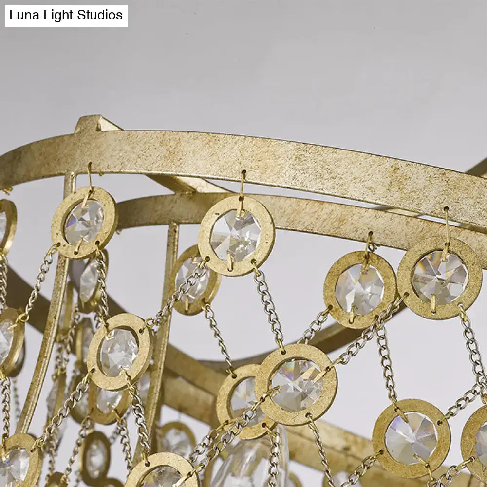 Vintage antique brass crystal wall sconce featuring a gold-toned chandelier with faceted discs and e12 e14 bulb base