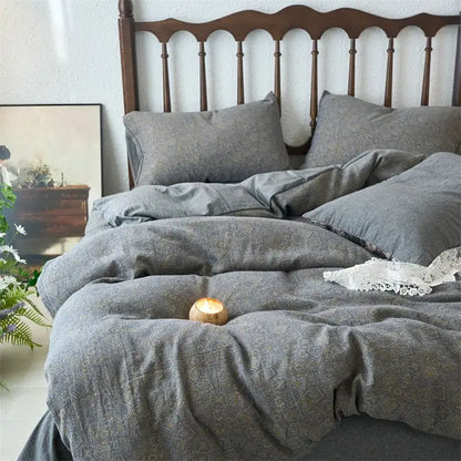 Gray linen duvet set with subtle pattern from vintage beige and brown decorbites cotton jacquard bedding sets