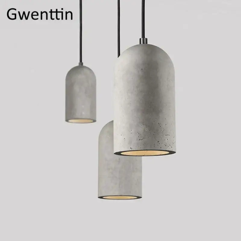 Vintage beige decorbites cement pendant lamps set of 3 with matte gray speckled finish and warm interior lining