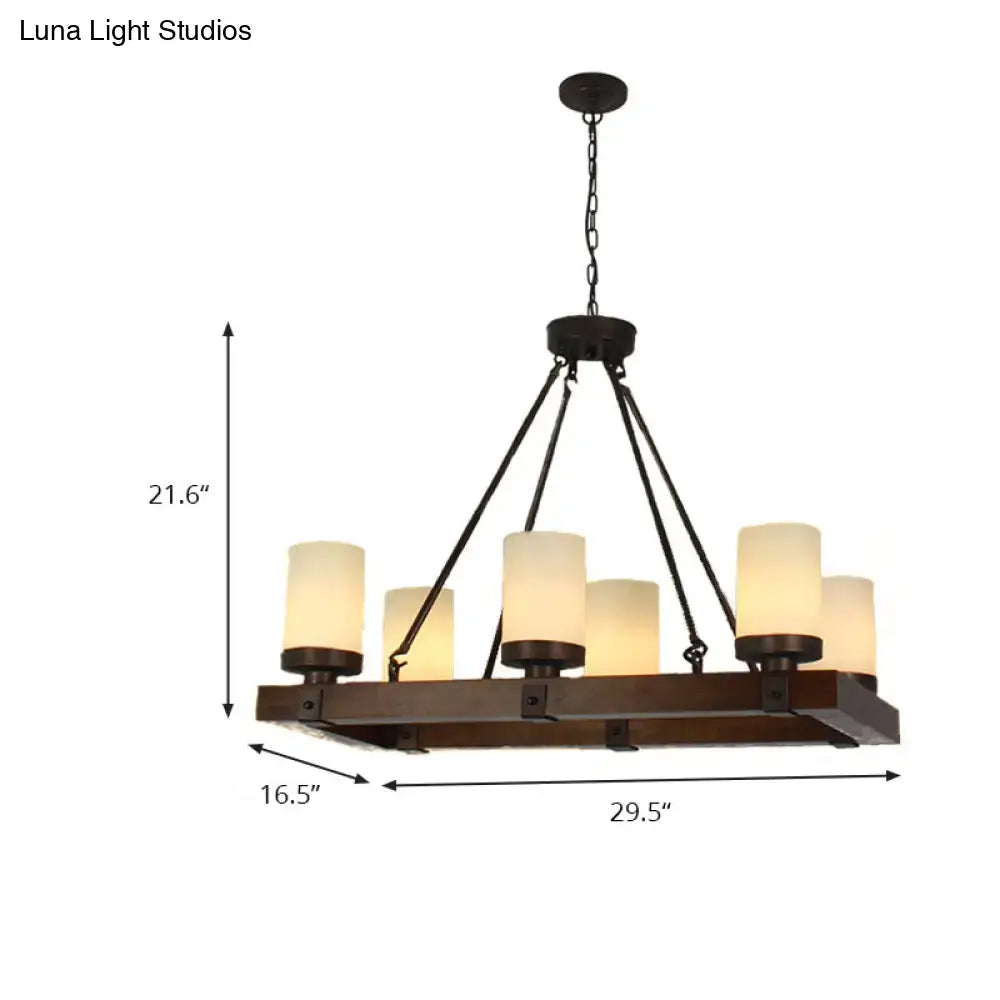 Dark bronze wrought iron light fixture with six warm beige frosted glass shades vintage beige dining room chandelier