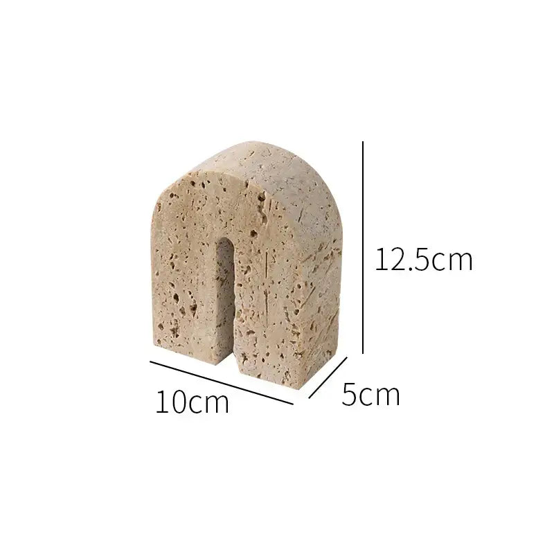 Beige travertine stone bookend with curved arch design vintage decor for living room by decorbites beige travertine