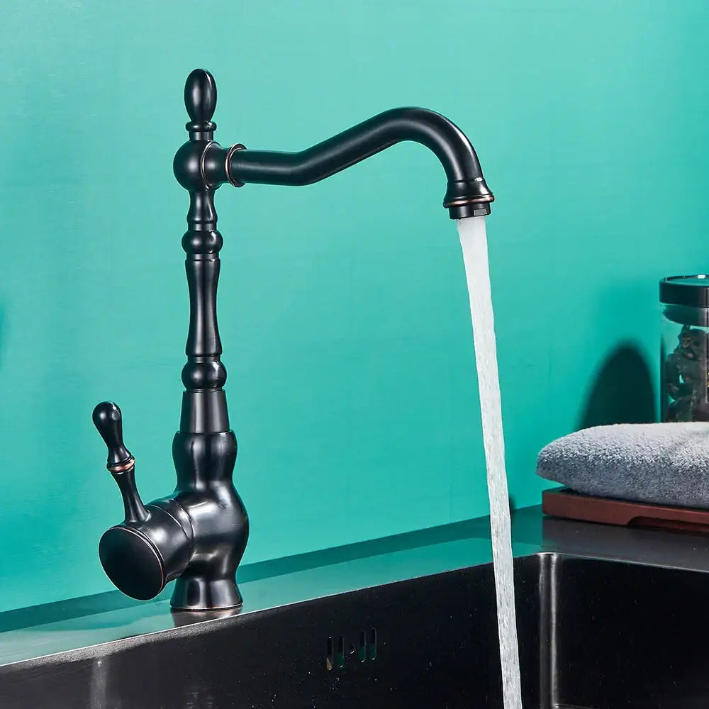 Vintage black brass faucet single handle kitchen basin mixer with ornate detailing and curved spout decorbites black brass faucet