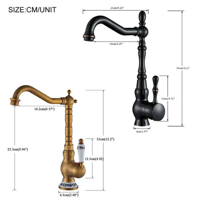 Vintage black brass faucet single handle kitchen sink mixer tap in decorbites black brass with ornate detailing and brass finish