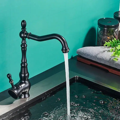 Vintage black bronze kitchen faucet with ornate detailing and curved spout from decorbites black bronze collection