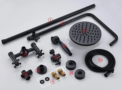 Vintage black bronze shower faucet set with handheld and round rainhead in black matte finish for bathroom use