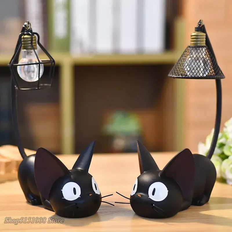Vintage black cartoon cat led night light desk lamps with wire mesh shades and exposed bulb bases for bedroom decorbites cartoon cat