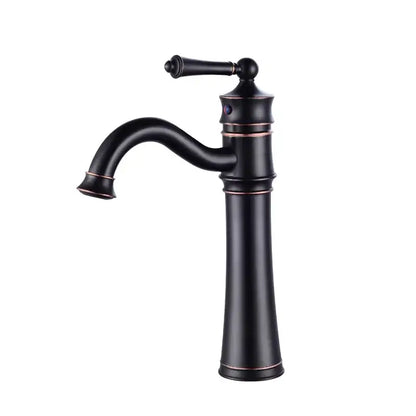 Vintage black and copper high arch basin faucet single handle featuring matte finish and ornate curved spout design