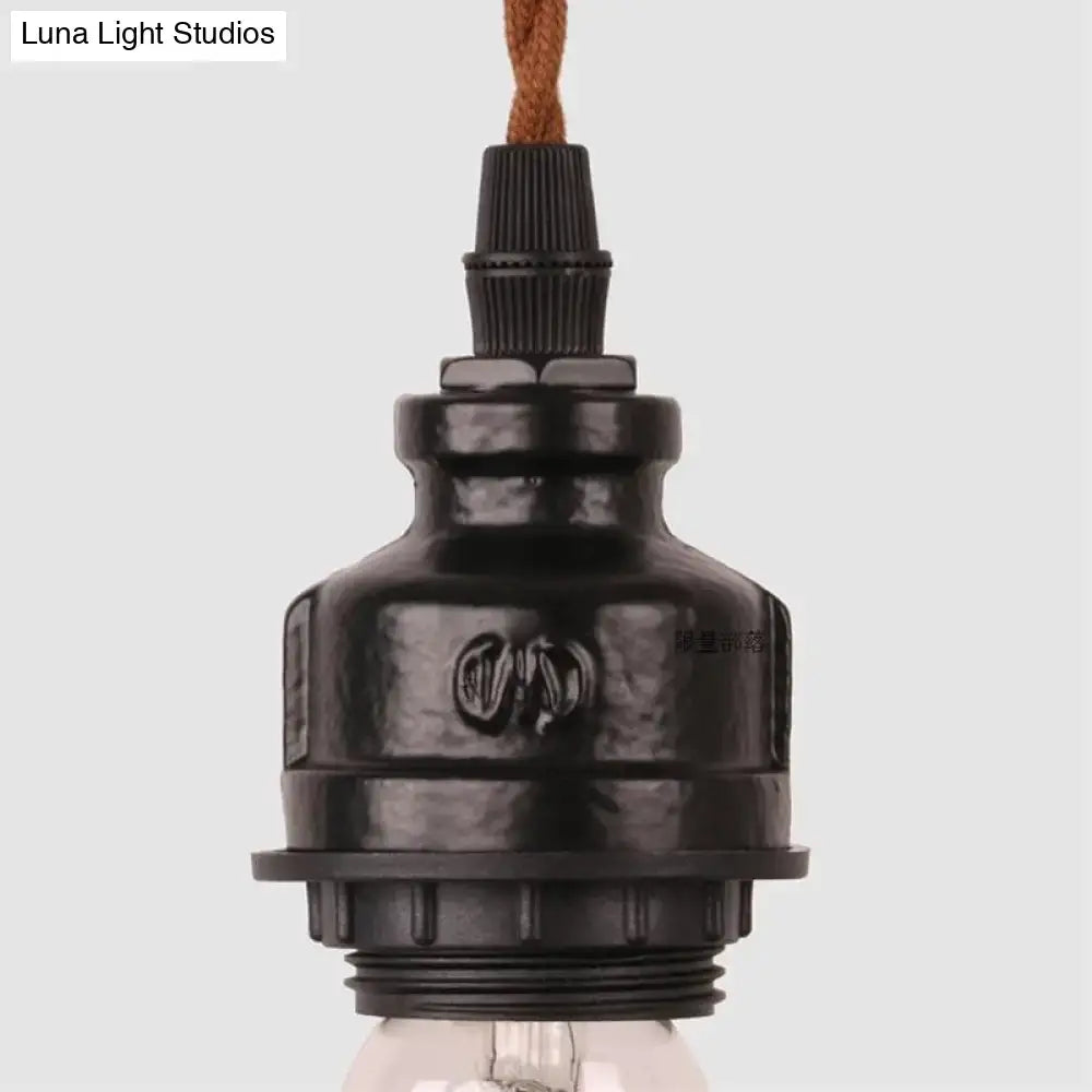 Black matte finish vintage 6-light tubing pendant lamp with hammered metal socket and exposed brown chain cord length