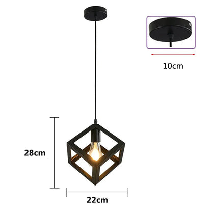 Vintage Black Geometric Iron Pendant Light - Decorbites