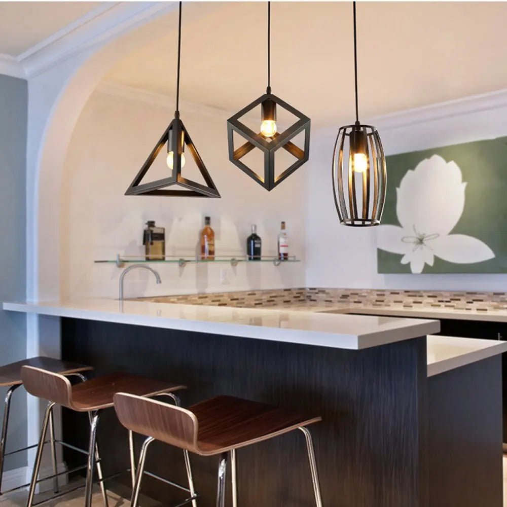 Vintage Black Geometric Iron Pendant Light - Decorbites