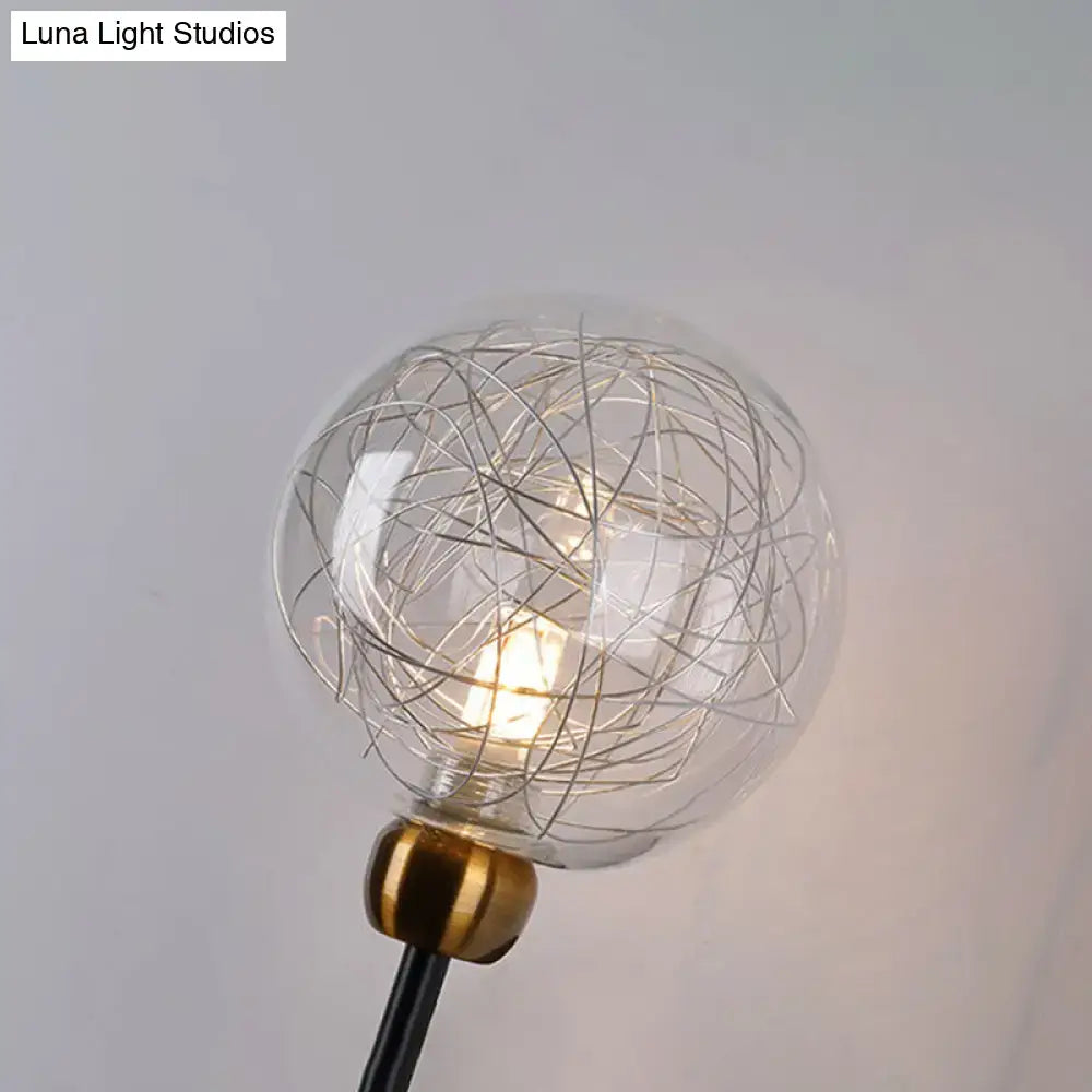 Vintage black and gold clear glass wall sconce with e26 e27 brass base and intricate silver wire filaments light bulb