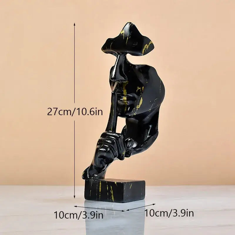 Vintage black and gold abstract sculpture depicting a seated figure in contemplative pose 27cm silence golden face