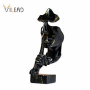 Black resin vintage 27cm silence golden face abstract sculpture with gold veining for office decor