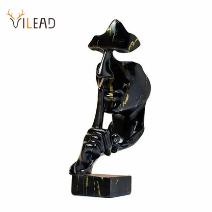 Black resin vintage 27cm silence golden face abstract sculpture with gold veining for office decor