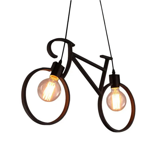 Vintage black iron bicycle chandelier pendant light with two exposed filament bulbs for decorbites iron bicycle decor