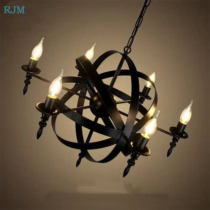 Vintage black iron pendant light featuring a black wrought iron chandelier with six candle-style bulbs decorbites iron pendant