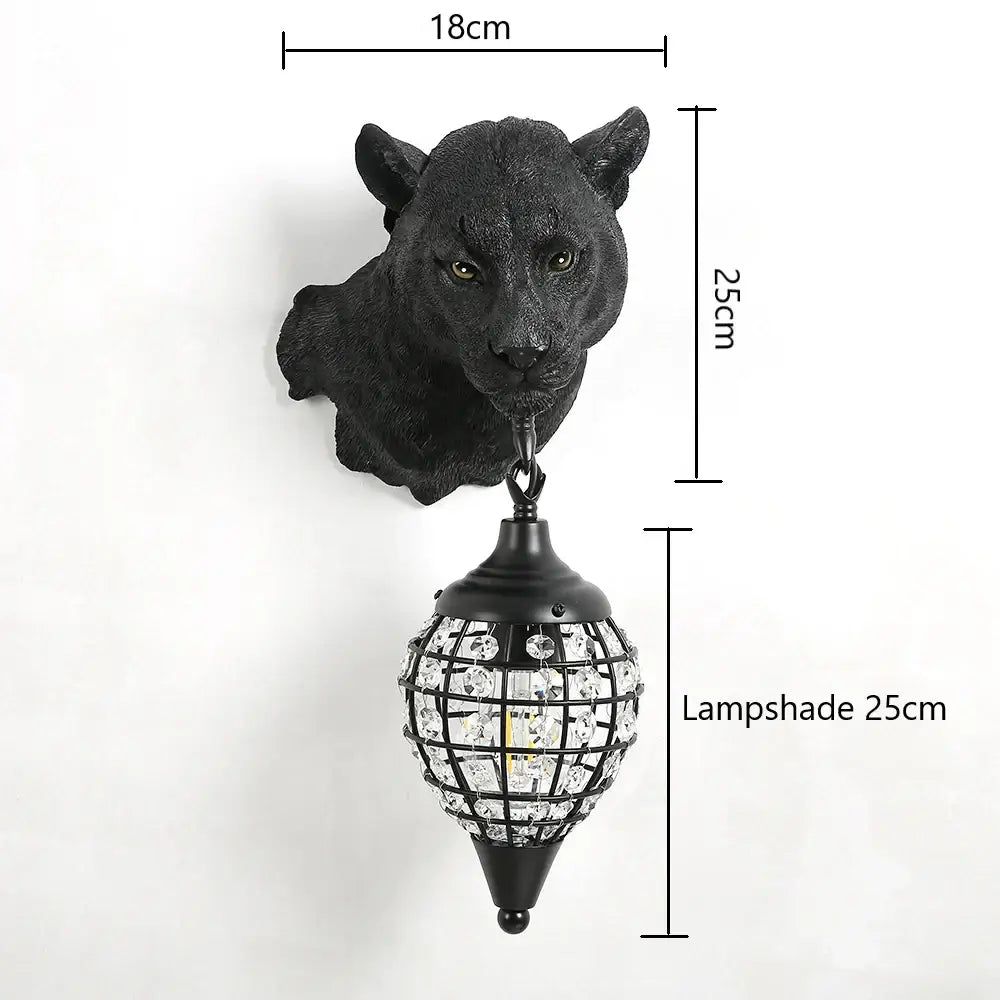Black panther head wall sconce with crystal-encrusted lampshade vintage decorbites leopard wall sconce for living room