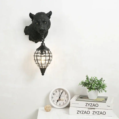 Vintage black panther wall sconce with crystal-encrusted lampshade for decorbites leopard wall decor lighting
