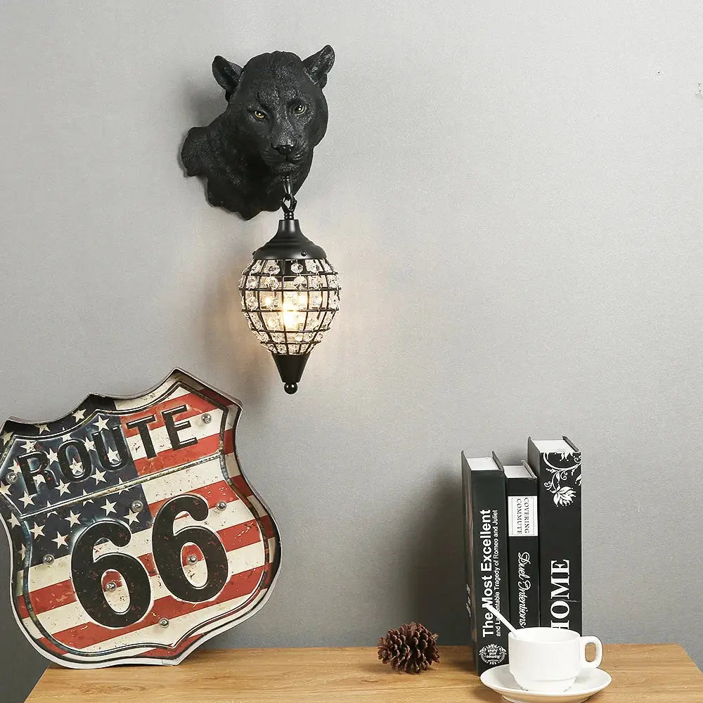 Vintage black leopard wall sconce with crystal-encrusted teardrop lampshade decorbites leopard wall decorbites wall sconce