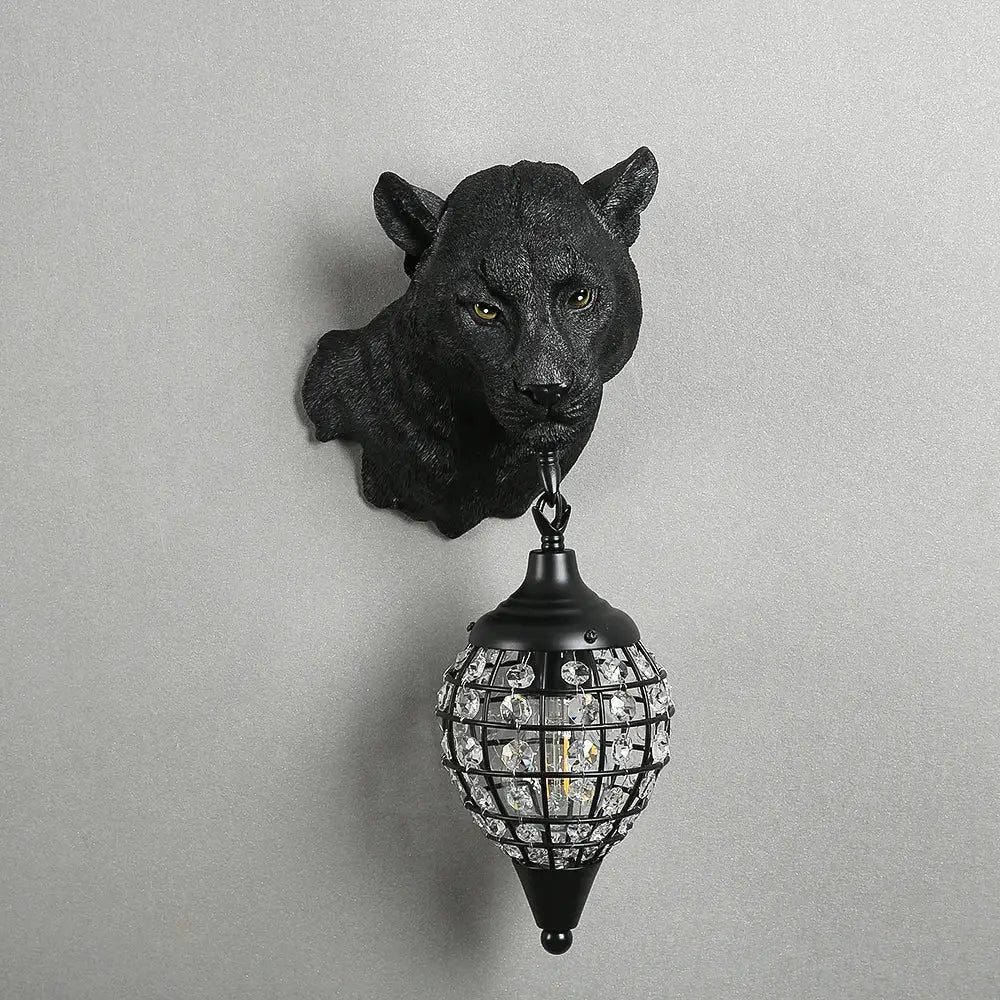 Vintage black leopard wall sconce with crystal-encrusted teardrop lampshade for elegant decorbites leopard wall decor