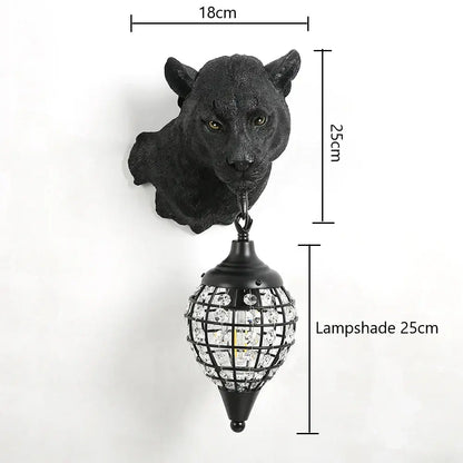 Vintage black panther head wall sconce with crystal-encrusted lampshade for decorbites leopard wall sconce lighting