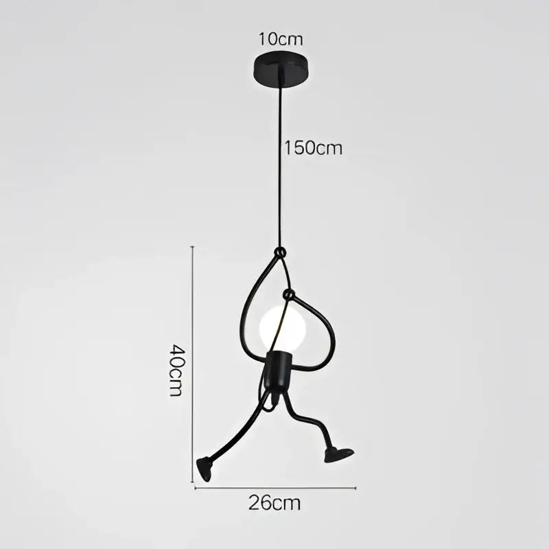 Vintage black man iron pendant light shaped like a stick figure with integrated bulb, ideal as a cartoon bedroom pendant light